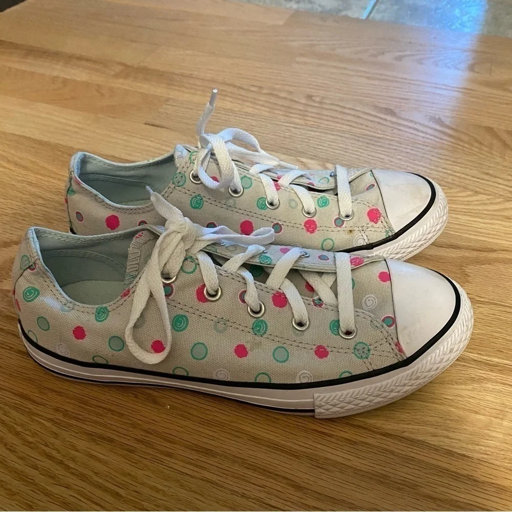 Converse Polka Dot Sneakers Sz 4 Pink Teal Gray Kids Girls